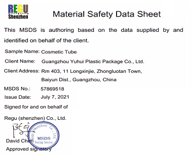 MSDS guidelines of all tubes